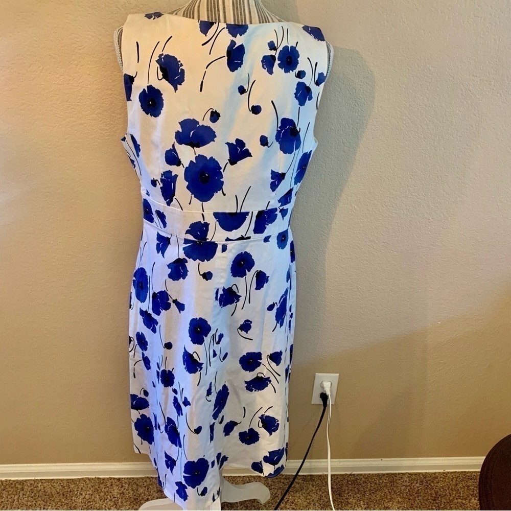 Spense Dress Missy Sz 12 White Blue Floral Cotton Sleeveless Faux Wrap Summer - Picture 10 of 16